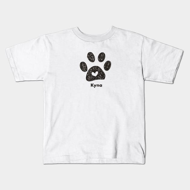 Kyna name made of hand drawn paw prints Kids T-Shirt by GULSENGUNEL